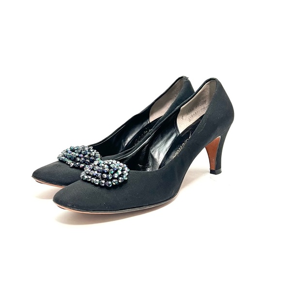 vintage dress heels Blue Multi Embroidered Fabric Slingback - All Heels capturing the classic beauty of vintage fashion Jessie Vintage Pumps Wide (Wine